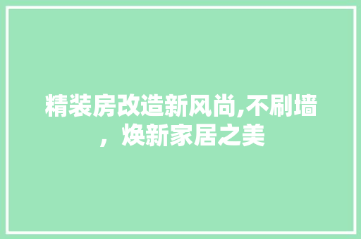 精装房改造新风尚,不刷墙，焕新家居之美