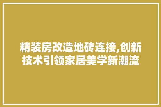 精装房改造地砖连接,创新技术引领家居美学新潮流