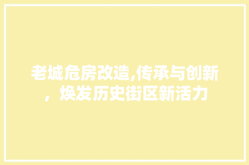 老城危房改造,传承与创新，焕发历史街区新活力