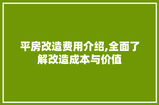 平房改造费用介绍,全面了解改造成本与价值