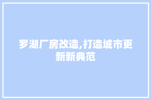 罗湖厂房改造,打造城市更新新典范
