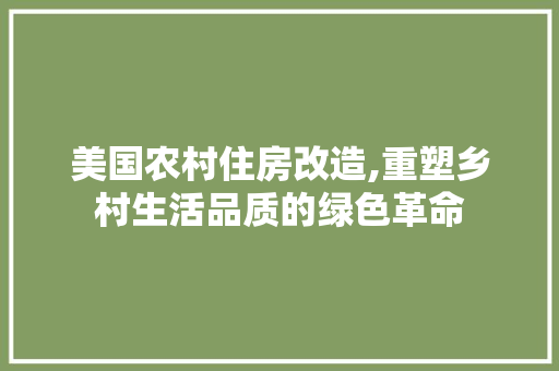 美国农村住房改造,重塑乡村生活品质的绿色革命